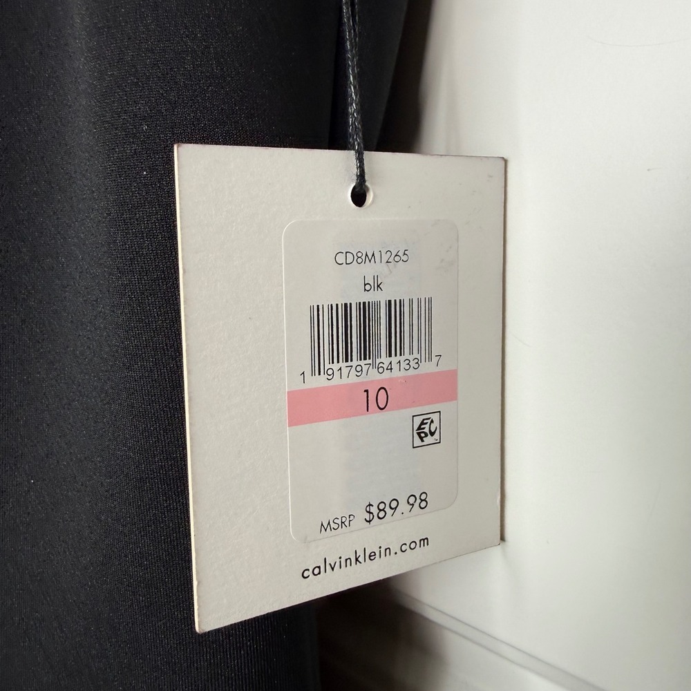 Calvin Klein Sheath Dress Womens 10 Black Notched V-Neck Gold Zip CD8M1265 NWT - Picture 7 of 8